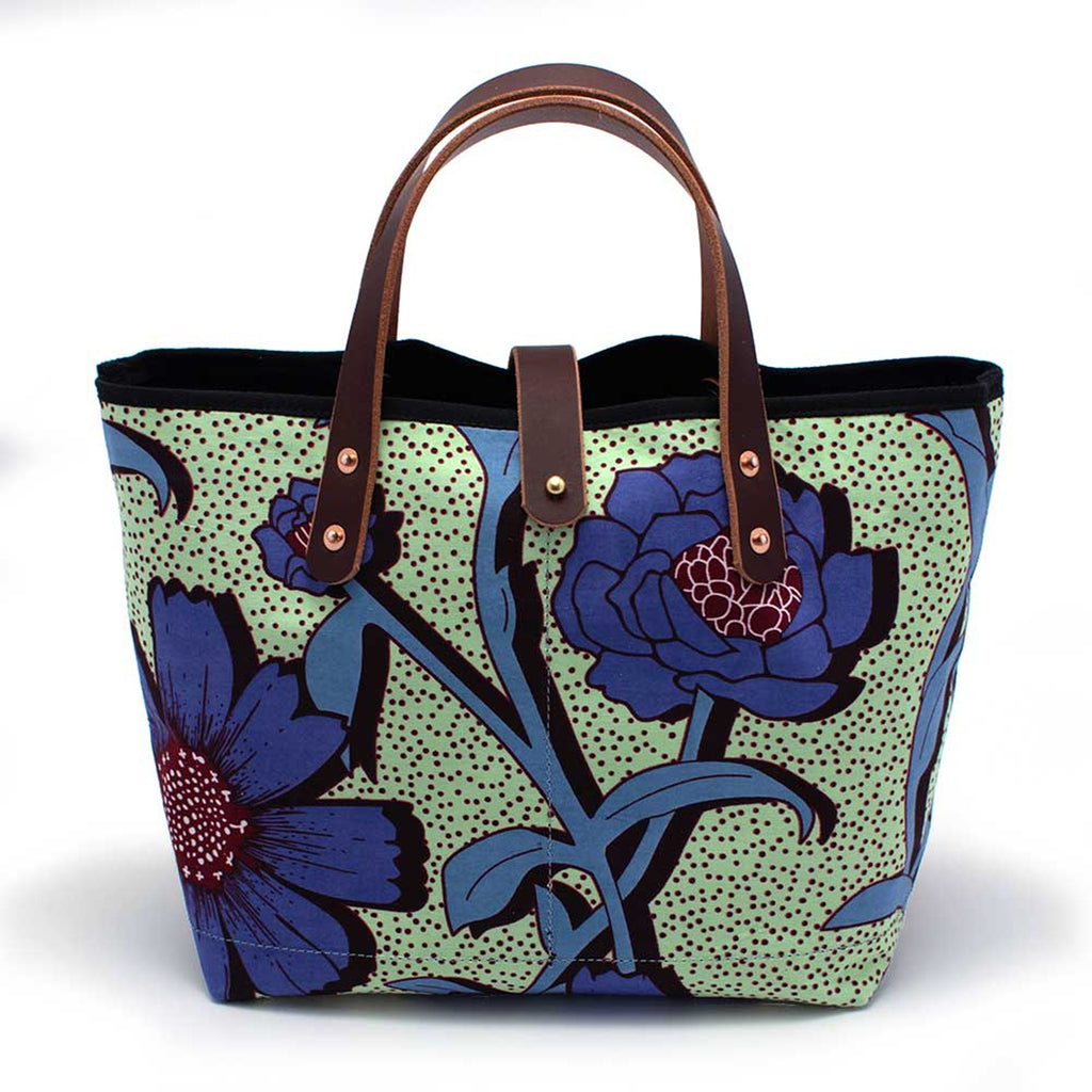 Climbing Blue Blooms African Wax Print All Day Mini Tote