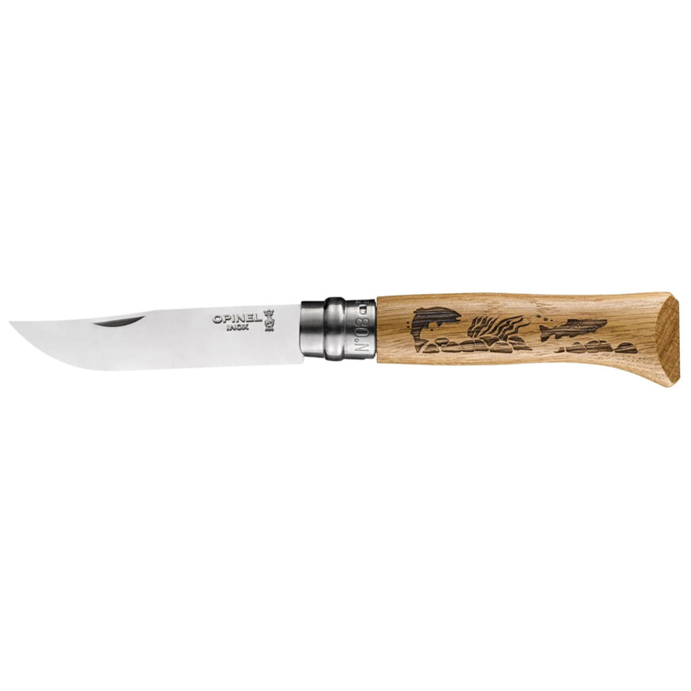 No.08 Oak Engraved Handle Folding Knife
